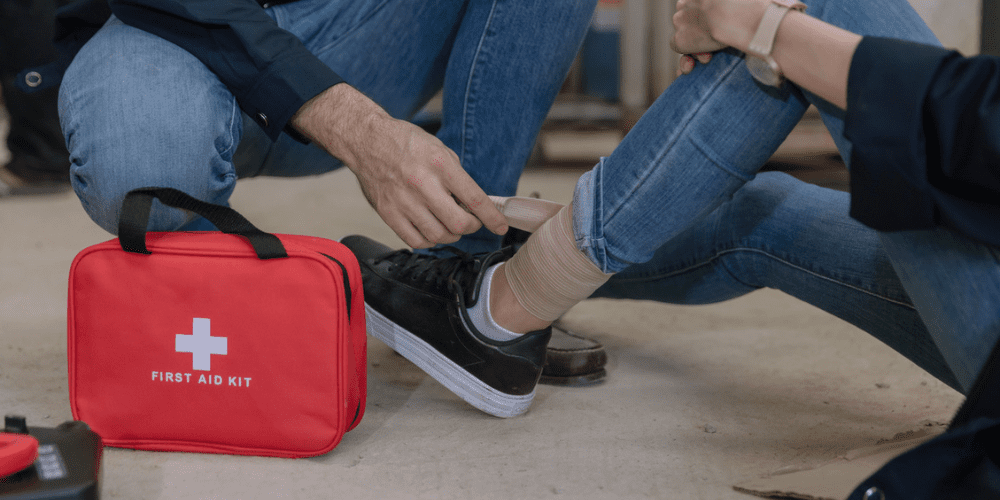 First Aid at Work Training Leg Wrap